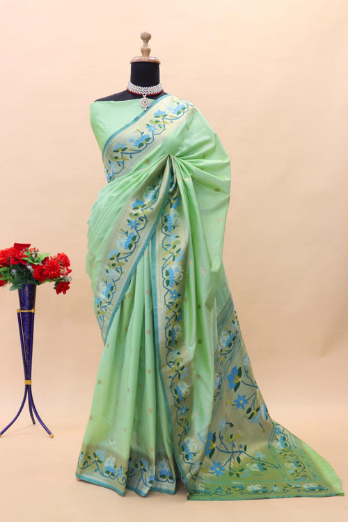 Load image into Gallery viewer, Phenomenal Pista Paithani Silk Saree With Deserving Blouse Piece
