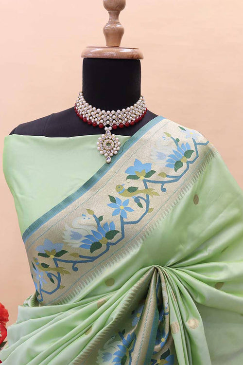 Load image into Gallery viewer, Phenomenal Pista Paithani Silk Saree With Deserving Blouse Piece
