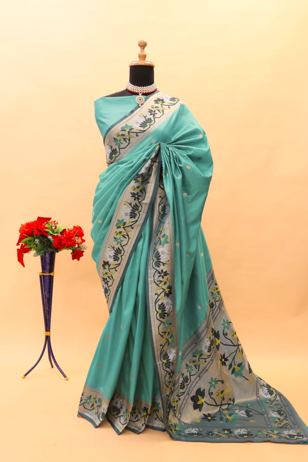 Demanding Sea Green Paithani Silk Saree With Smart Blouse Piece