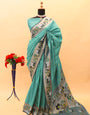 Demanding Sea Green Paithani Silk Saree With Smart Blouse Piece