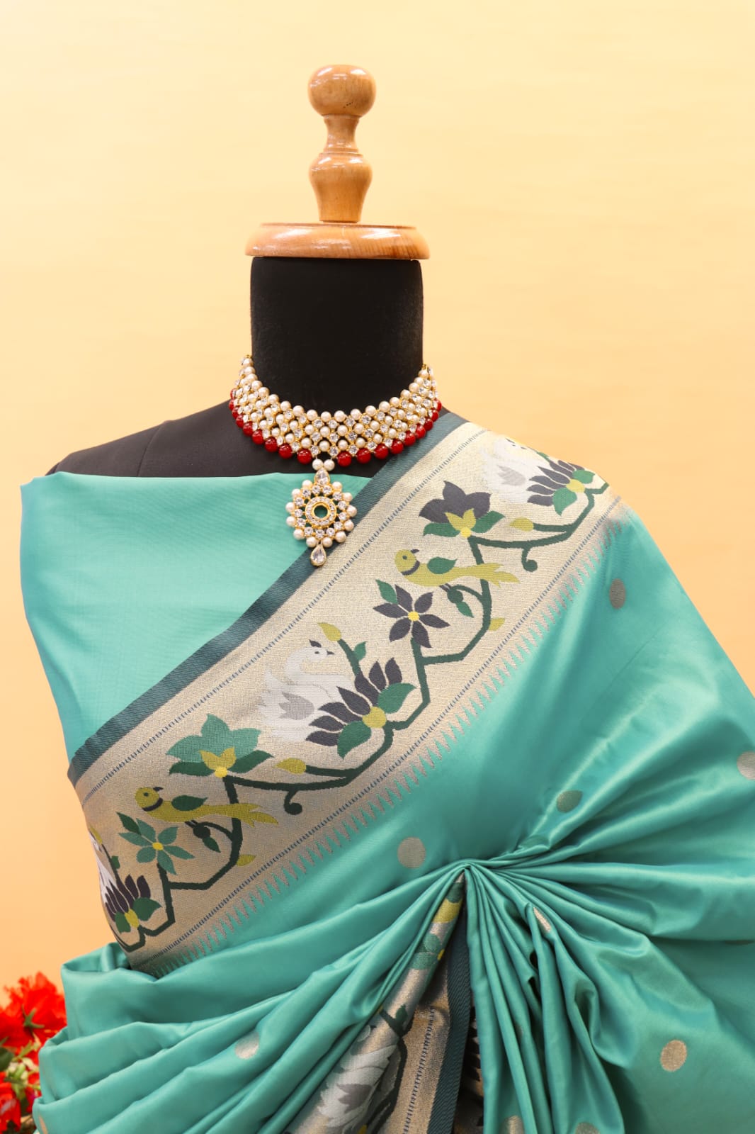 Demanding Sea Green Paithani Silk Saree With Smart Blouse Piece