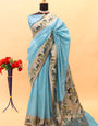 Adorable Sky Paithani Silk Saree With Groovy Blouse Piece