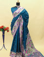 Desirable Teal Blue Paithani Silk Saree With Mesmeric Blouse Piece