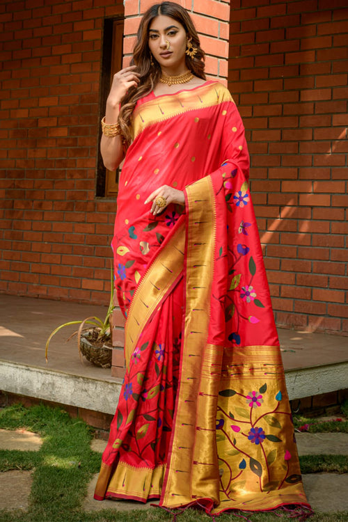 Load image into Gallery viewer, Precious Dark Pink Paithani Silk Saree With Stylish Blouse Piece
