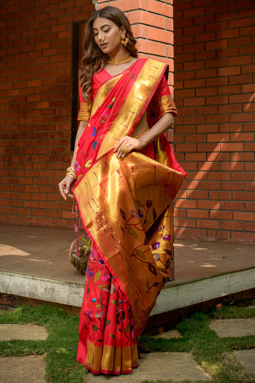 Load image into Gallery viewer, Precious Dark Pink Paithani Silk Saree With Stylish Blouse Piece
