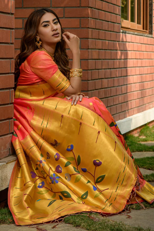 Load image into Gallery viewer, Outstanding Peach Paithani Silk Saree With Eye-catching Blouse Piece
