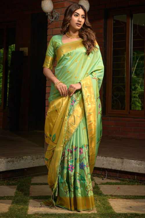 Load image into Gallery viewer, Charming Pista Paithani Silk Saree With Impressive Blouse Piece
