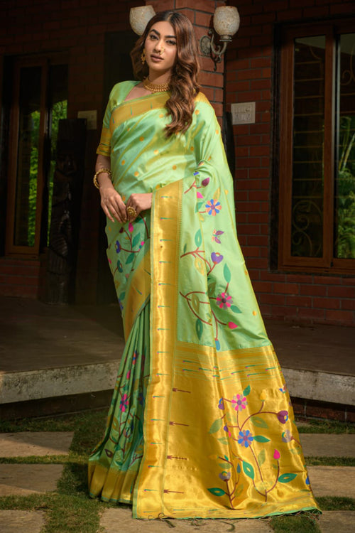 Load image into Gallery viewer, Charming Pista Paithani Silk Saree With Impressive Blouse Piece
