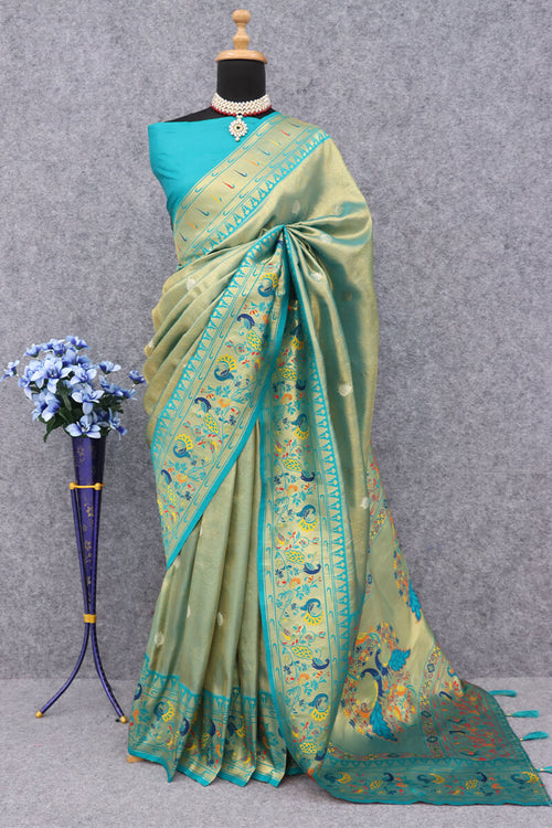 Load image into Gallery viewer, Amazing Firozi Paithani Silk Saree With Alluring Blouse Piece
