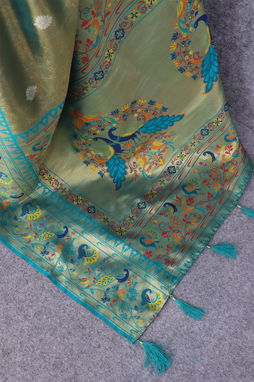 Load image into Gallery viewer, Amazing Firozi Paithani Silk Saree With Alluring Blouse Piece
