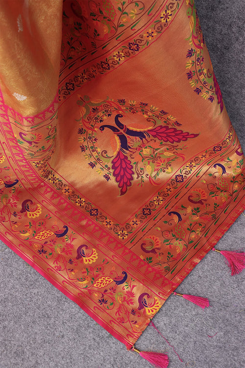 Load image into Gallery viewer, Invaluable Peach Paithani Silk Saree With Glowing Blouse Piece
