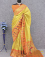 Jazzy Yellow Paithani Silk Saree With Opulent Blouse Piece