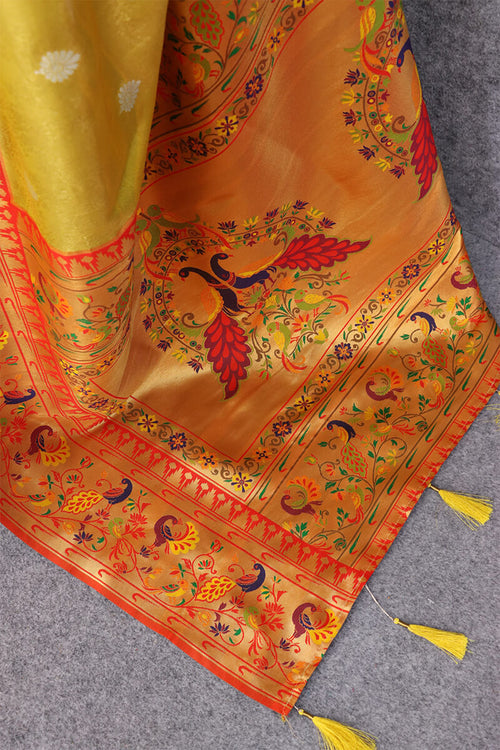 Load image into Gallery viewer, Jazzy Yellow Paithani Silk Saree With Opulent Blouse Piece
