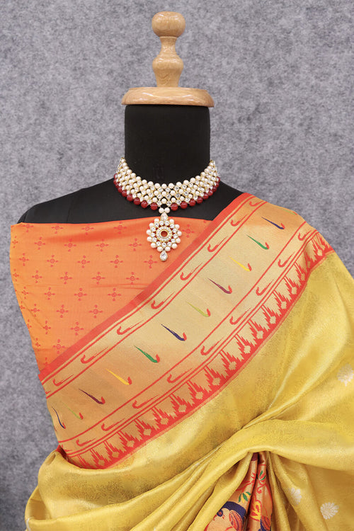 Load image into Gallery viewer, Jazzy Yellow Paithani Silk Saree With Opulent Blouse Piece
