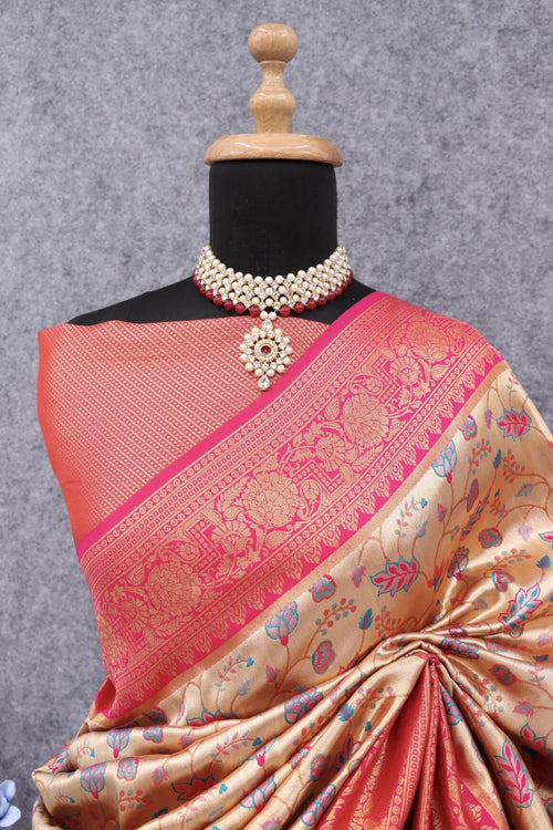 Load image into Gallery viewer, Efflorescence Beige Kanjivaram Silk Saree With Twirling Blouse Piece
