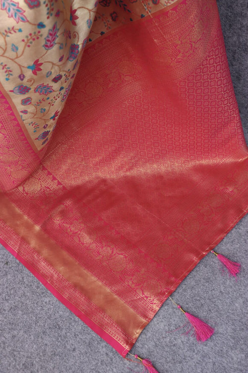 Load image into Gallery viewer, Efflorescence Beige Kanjivaram Silk Saree With Twirling Blouse Piece
