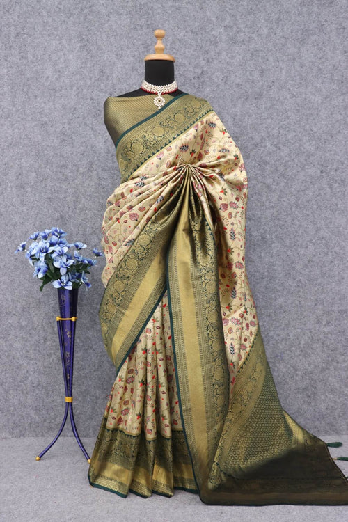 Load image into Gallery viewer, Pretty Beige Kanjivaram Silk Saree With Glorious Blouse Piece
