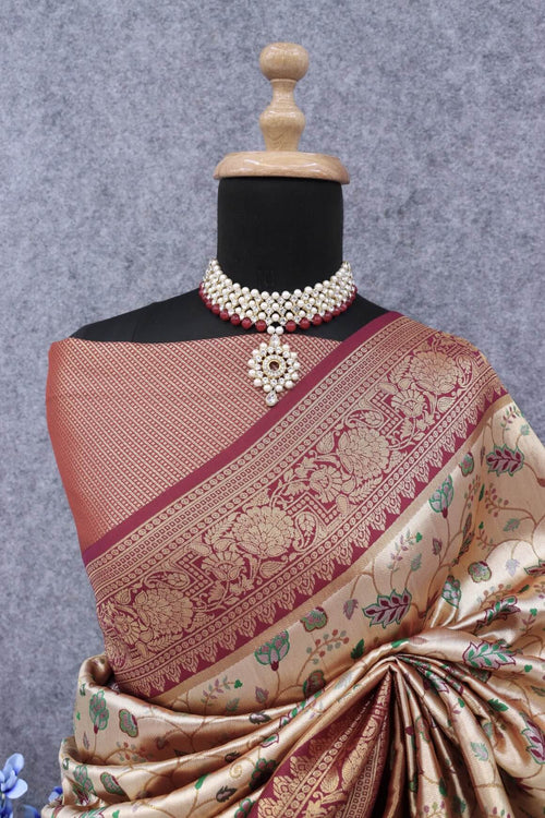 Load image into Gallery viewer, Lissome Beige Kanjivaram Silk Saree With Improbable Blouse Piece
