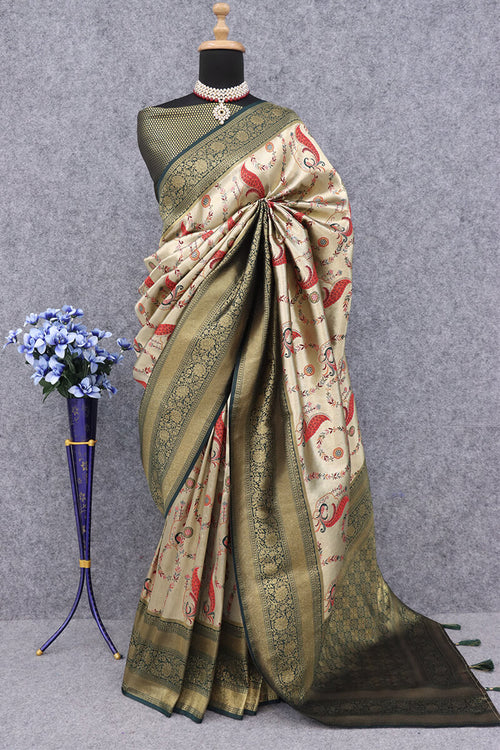 Load image into Gallery viewer, Sensational Beige Digital Printed Soft Silk Saree With Classy Blouse Piece
