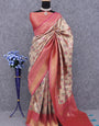 Palimpsest Beige Kanjivaram Silk Saree With Delectable Blouse Piece