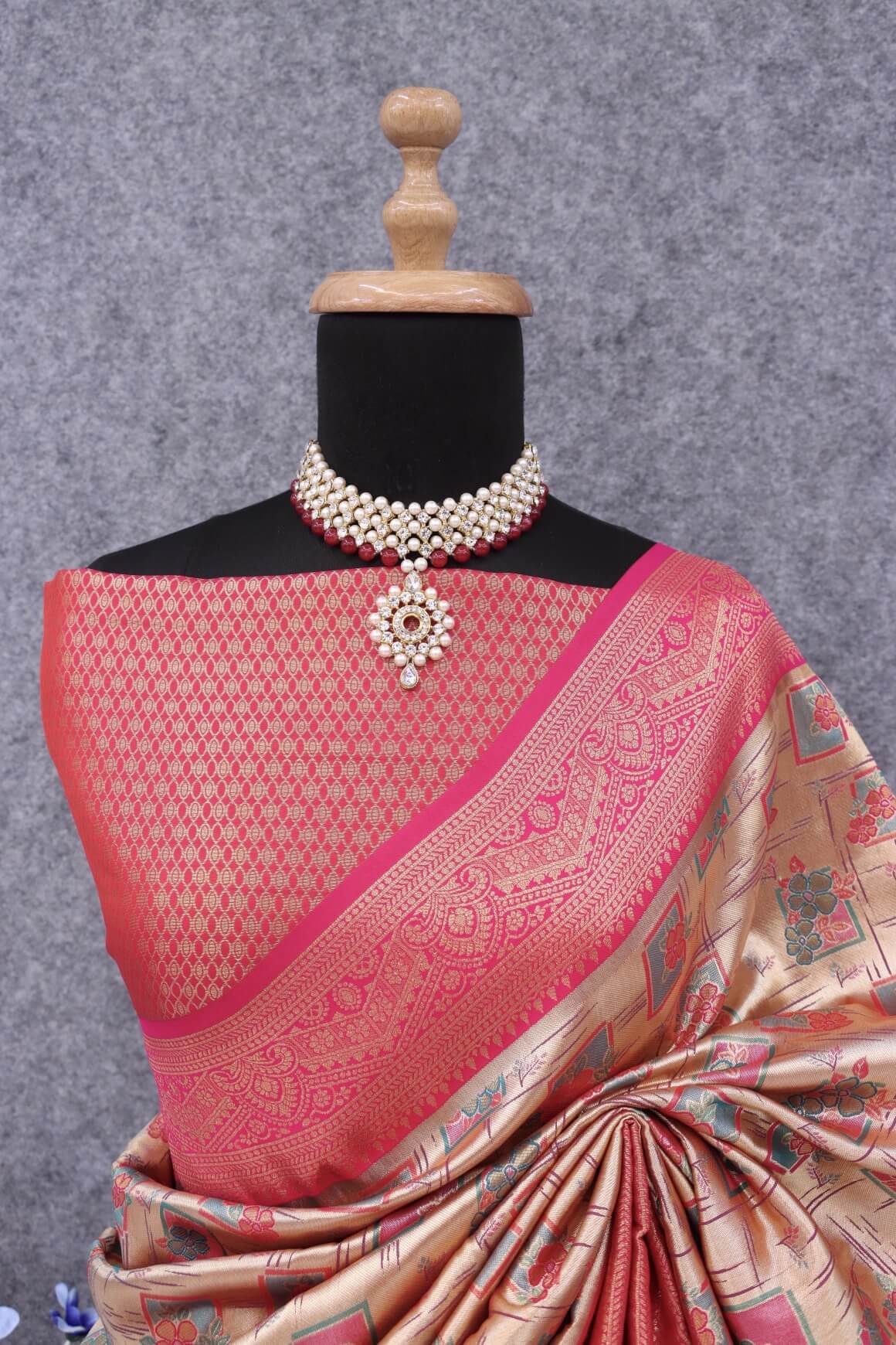 Palimpsest Beige Kanjivaram Silk Saree With Delectable Blouse Piece