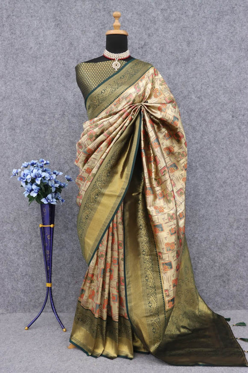 Load image into Gallery viewer, Alluring Beige Kanjivaram Silk Saree With Dulcet Blouse Piece
