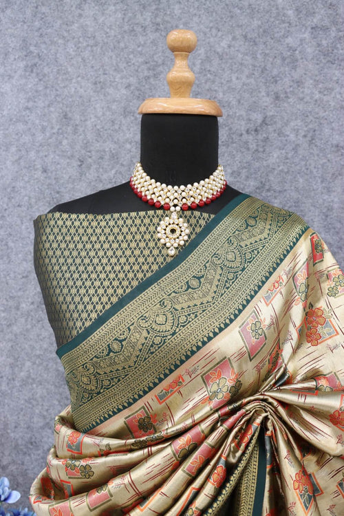 Load image into Gallery viewer, Alluring Beige Kanjivaram Silk Saree With Dulcet Blouse Piece
