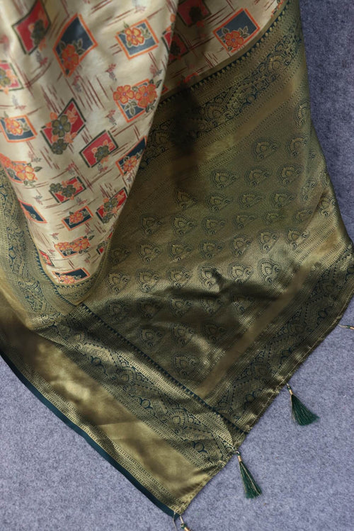 Load image into Gallery viewer, Alluring Beige Kanjivaram Silk Saree With Dulcet Blouse Piece
