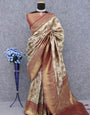 Elaborate Beige Kanjivaram Silk Saree With Snazzy Blouse Piece