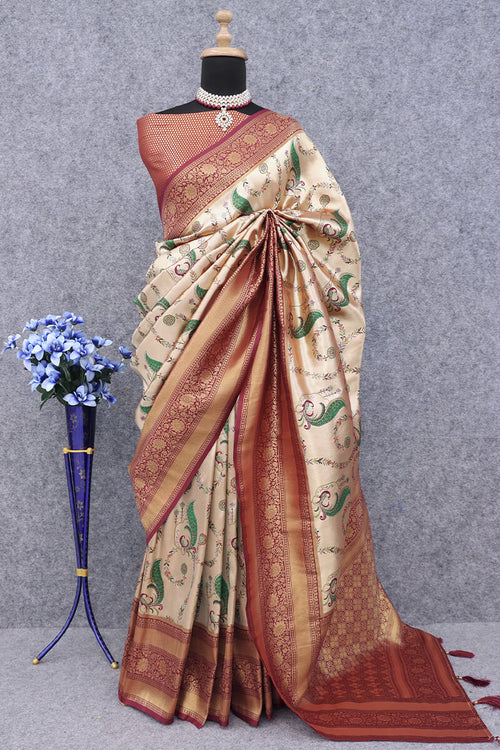 Load image into Gallery viewer, Enticing Beige Digital Printed Soft Silk Saree With Conflate Blouse Piece
