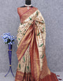 Enticing Beige Digital Printed Soft Silk Saree With Conflate Blouse Piece