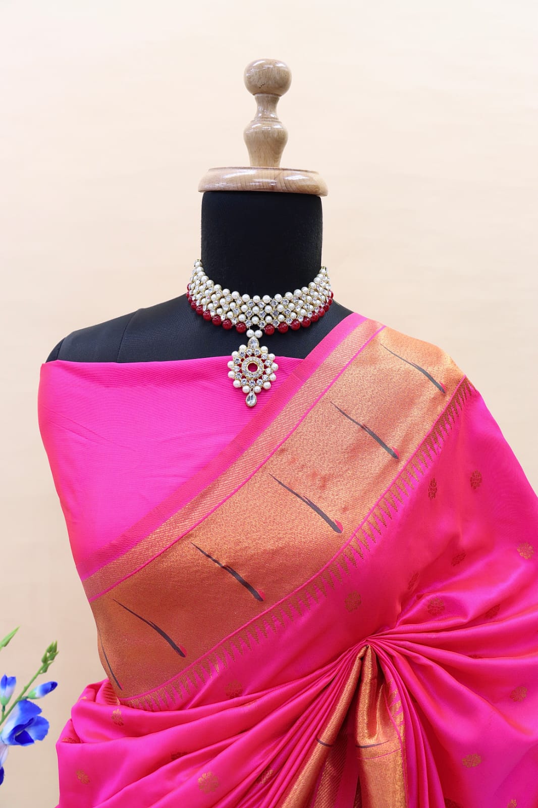 Fancifull Dark Pink Paithani Silk Saree With Opulent Blouse Piece