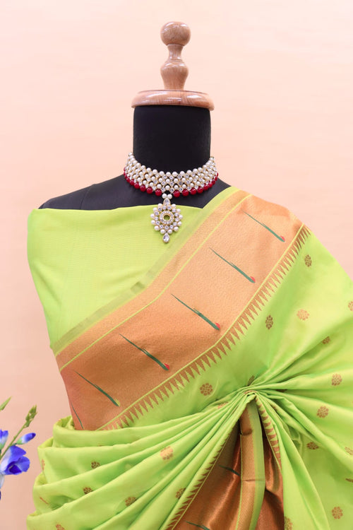 Load image into Gallery viewer, Skinny Parrot Paithani Silk Saree With Lovely Blouse Piece
