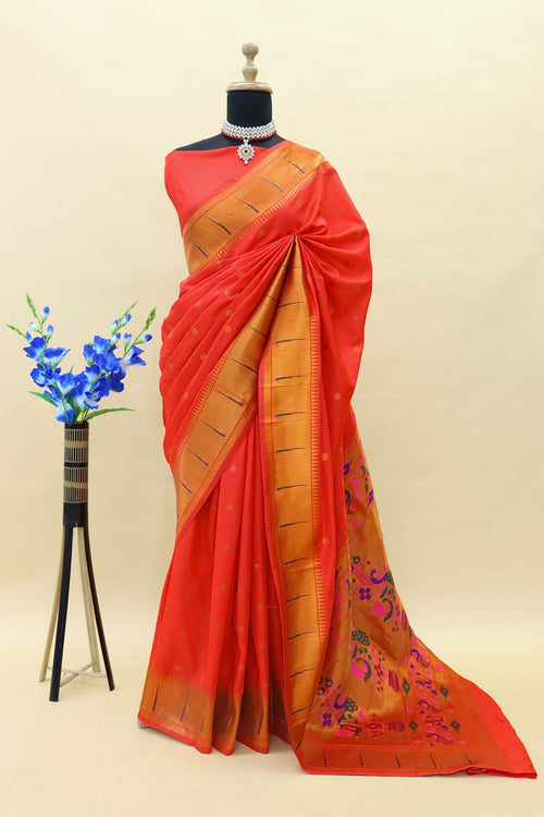 Load image into Gallery viewer, Assemblage Red Paithani Silk Saree With Forbearance Blouse Piece
