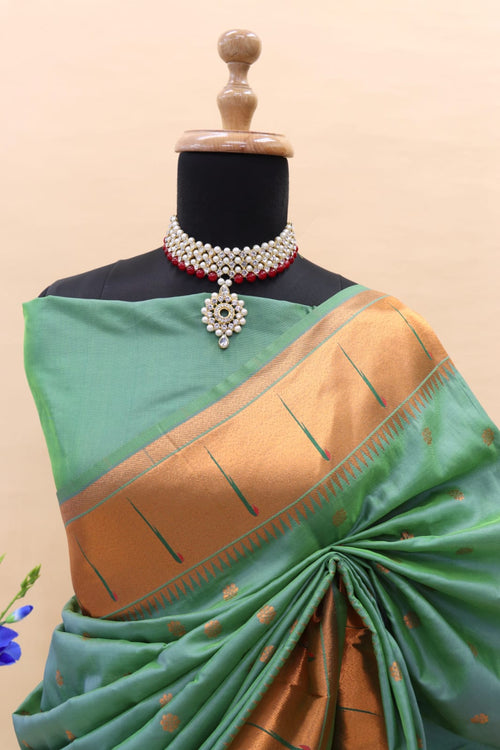 Load image into Gallery viewer, Petrichor Sea Green Paithani Silk Saree With Engaging Blouse Piece
