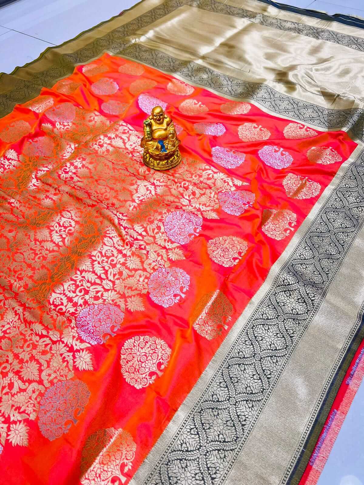Prodigal Orange Banarasi Silk Saree With Comely Blouse Piece