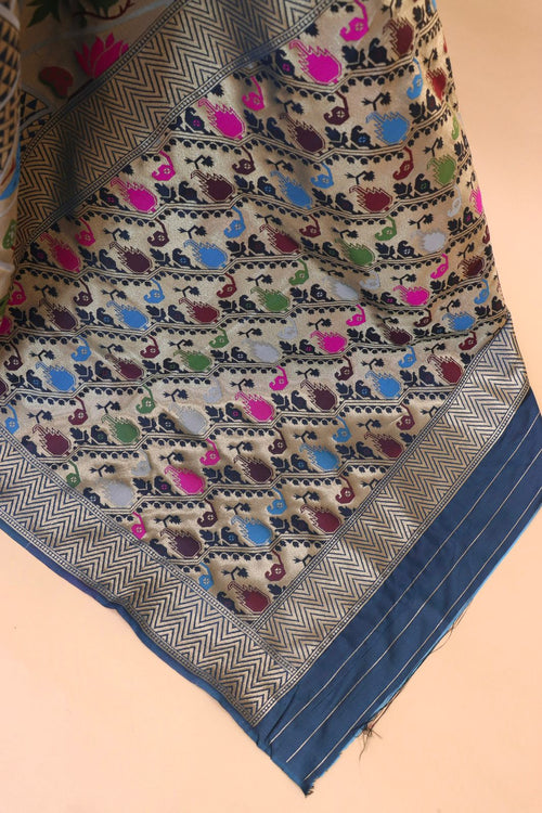 Load image into Gallery viewer, Desuetude Blue Paithani Silk Saree With Gossamer Blouse Piece
