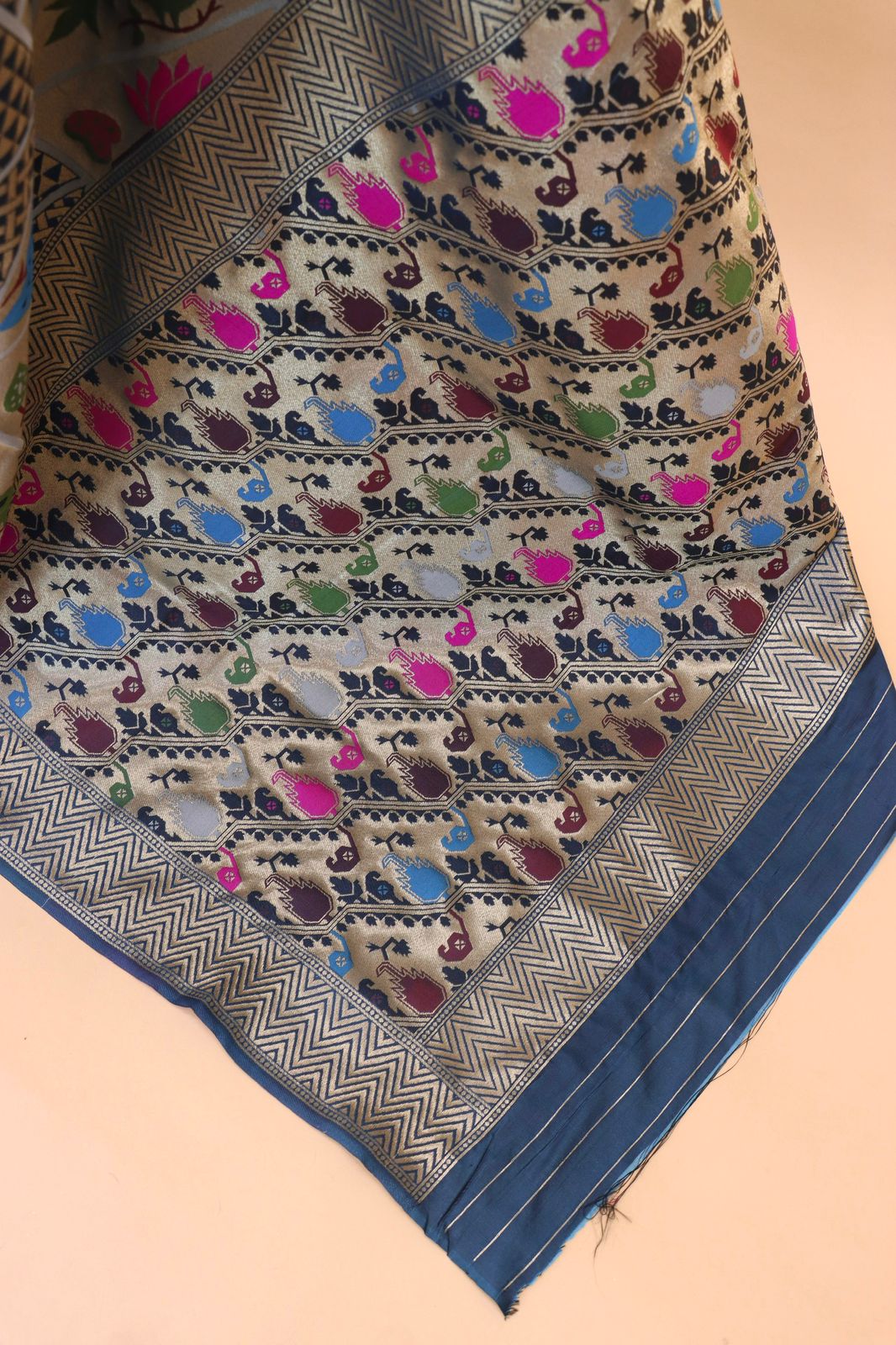 Desuetude Blue Paithani Silk Saree With Gossamer Blouse Piece