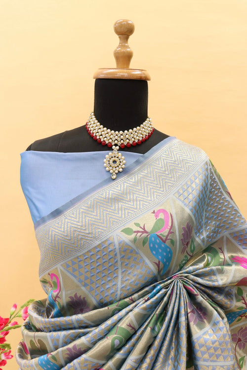 Load image into Gallery viewer, Redolent Grey Paithani Silk Saree With Denouement Blouse Piece
