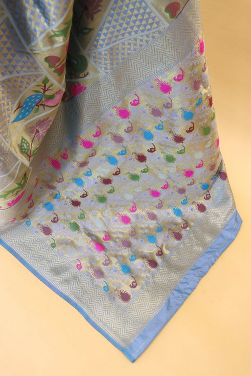 Load image into Gallery viewer, Redolent Grey Paithani Silk Saree With Denouement Blouse Piece
