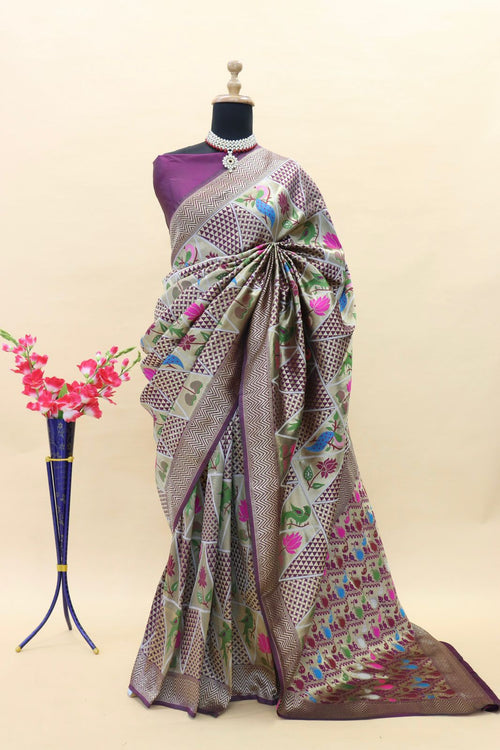 Load image into Gallery viewer, Fragrant Purple Paithani Silk Saree With Improbable Blouse Piece
