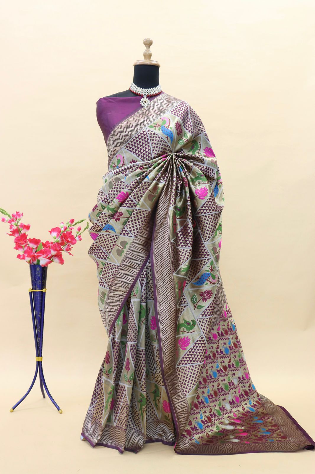 Fragrant Purple Paithani Silk Saree With Improbable Blouse Piece