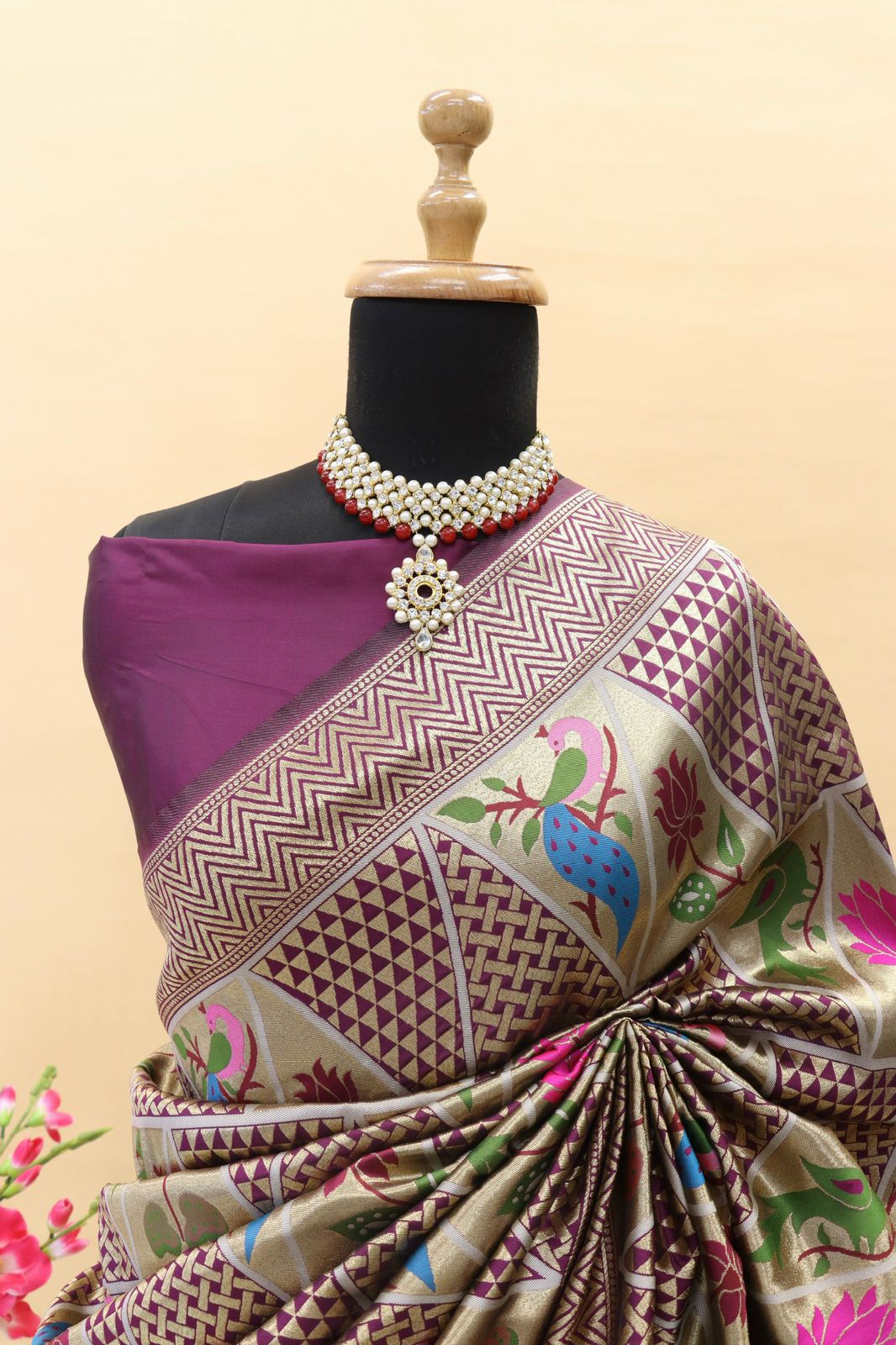 Fragrant Purple Paithani Silk Saree With Improbable Blouse Piece