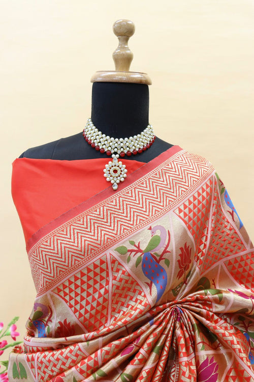 Load image into Gallery viewer, Splendiferous Red Paithani Silk Saree With Snappy Blouse Piece
