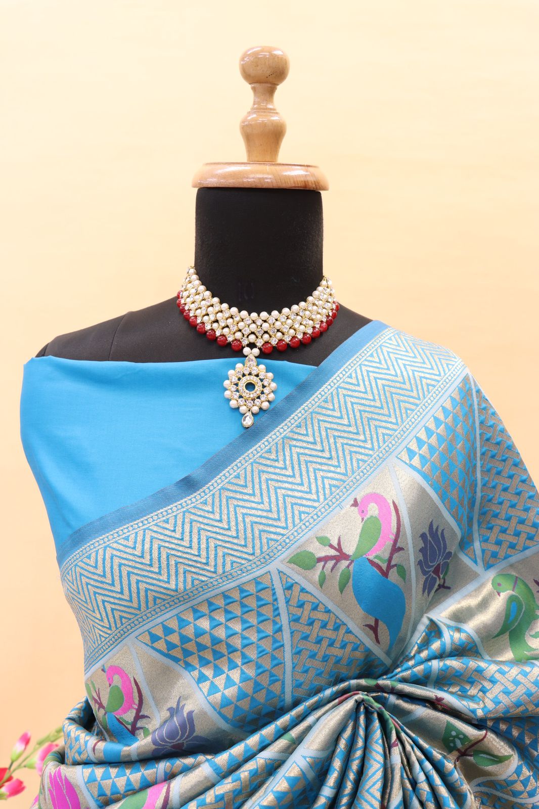 Imaginative Sky Paithani Silk Saree With Magnificat Blouse Piece