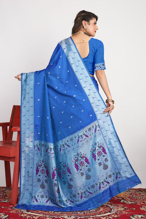 Load image into Gallery viewer, Gorgeous Blue Paithani Silk Saree With Alluring Blouse Piece
