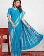 Marvellous Firozi Paithani Silk Saree With Stylish Blouse Piece