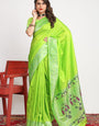 Deserving Parrot Paithani Silk Saree With Glowing Blouse Piece