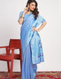 Surpassing Sky Paithani Silk Saree With Designer Blouse Piece