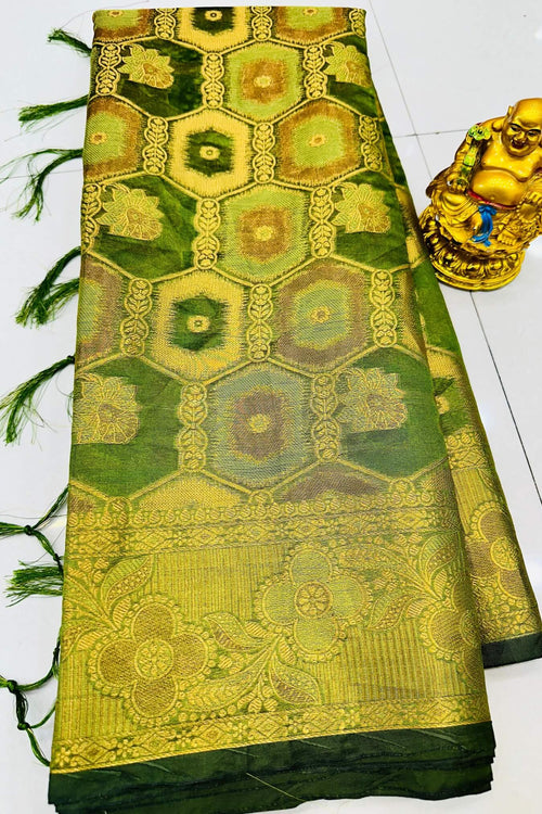 Load image into Gallery viewer, Extraordinary Green Organza Silk Saree With Marvellous Blouse Piece
